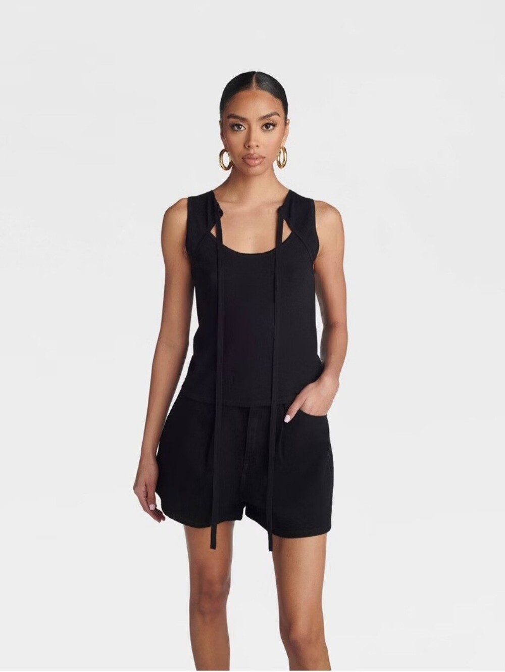 KBB by KAHLANA Women's 'The Tie Front Tank Top' - Black XXS